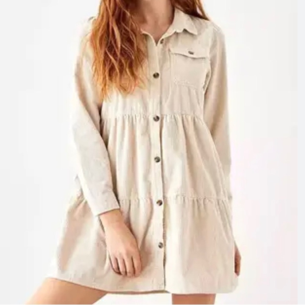 AMERICAN EAGLE cream corduroy button down tiered dress